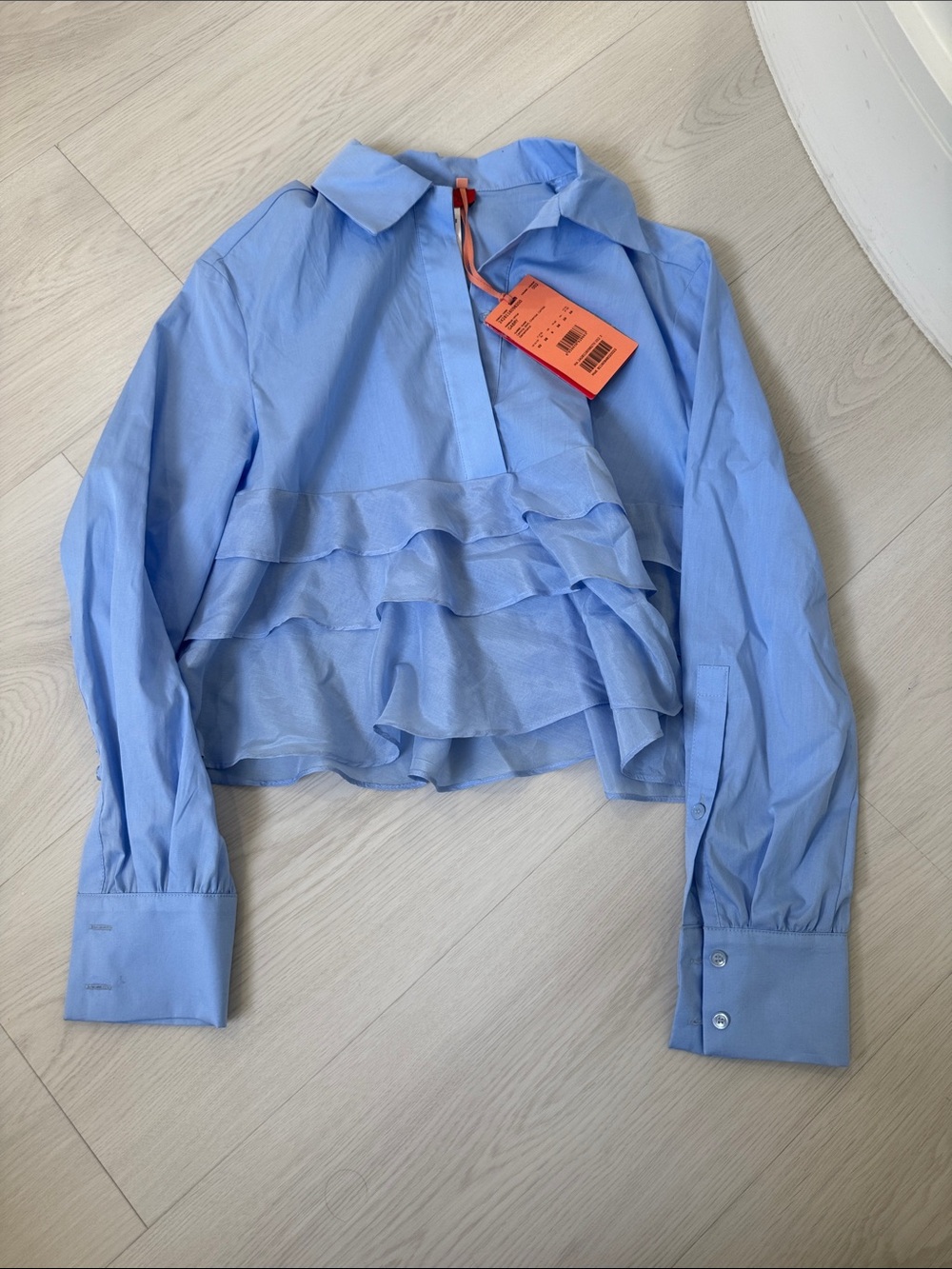 Max & Co. Light Blue Ruffle Cropped Blouse